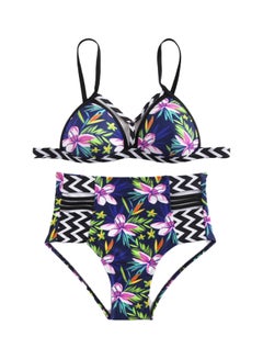 Buy V Neck Floral Pattern Slip Bikini Swimwear Multicolor in UAE