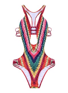 Buy Block Hollow Out Backless One Piece Tankini Multicolor in Saudi Arabia