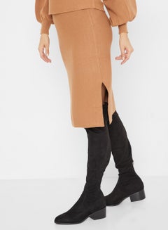 Buy HW Slit Pencil Skirt Brown in UAE