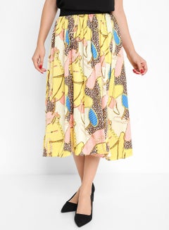 Buy Regular Fit Print Pleated Skirt Multicolour in UAE