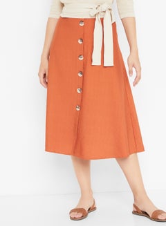Buy Buttoned Midi Skirt Orange in UAE
