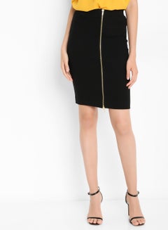 Buy Front Zipped Pencil Skirt Black in Saudi Arabia