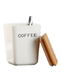 Buy Coffee Canister With Lid White/Brown 13x13x16.5cm in Saudi Arabia