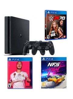 Buy PlayStation 4 Slim 500GB Console With 2 DUALSHOCK Controllers And 3 Games (FIFA 20 + NFS Heat + WWE 2K20) in UAE