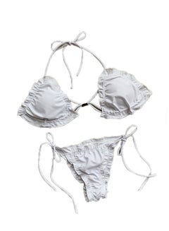 Buy 2-Piece Bikinis Solid Bandage Beach Swimwear Set White in UAE