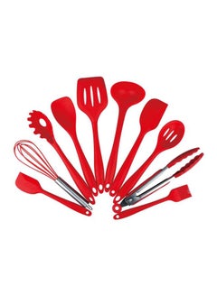 Buy 10-Piece Silicone Kitchen Utensils Set Red/Silver 31.5x11.2centimeter in UAE