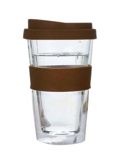 Buy Heat Resistant Double Wall Cup With Lid Clear/Brown 1x1cm in Saudi Arabia