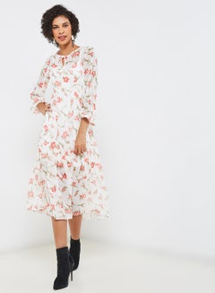 Buy Floral Printed Midi Dress Cream/Red in Egypt