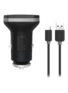 Buy Dual USB Car Phone Charger With Cable Black in Saudi Arabia