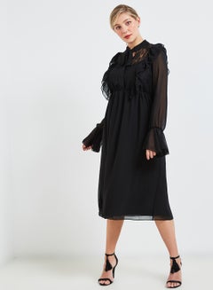 Buy Lace And Ruffle Dress Black in UAE