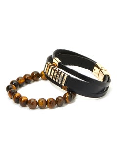 Buy Set of 2 Leather andTiger's Eye Beads Bracelet in Saudi Arabia