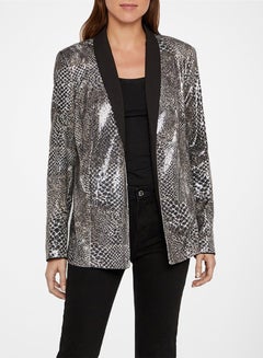 اشتري Sequinned Animal Print Blazer Black Multi في الامارات