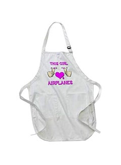 Buy Girl Loves Airplanes Printed Apron With Pouch Pockets White 22 x 30inch in Egypt