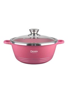 Buy Non-Stick Cooking Pot With Lid Pink/Clear 24cm in UAE