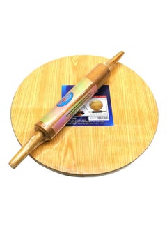 Buy Wooden Board And Rolling Pin Yellow 16inch in UAE