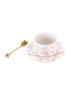 Buy 3-Piece Ceramic Cup And Saucer Set White/Gold 15x10x5centimeter in Saudi Arabia