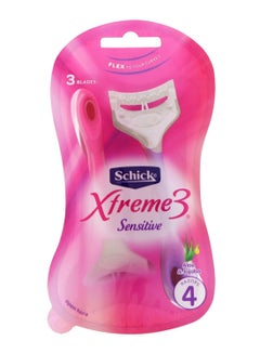 Buy 4-Piece Triple Blade Xtreme3 Sensitive Razor Set Pink/White in UAE