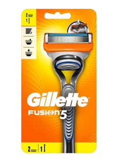 Buy Fusion 5 Razor Handle With Blades Orange/Silver in UAE