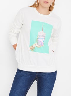 Buy Faux Rhinestone Detailed Sweatshirt White in Saudi Arabia