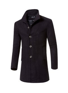 Buy Lapel Single Breasted Woolen Trench Coat Black in UAE