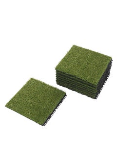 Buy 9-Piece Artificial Grass Outdoor Floor Tiles Set Green in Saudi Arabia