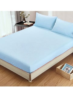 اشتري Fitted Bedsheet With Pillowcase Cotton Sky Blue King في الامارات