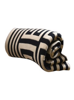 Buy Geometric Contrast Comfy Blanket Cotton Beige/Black in Saudi Arabia