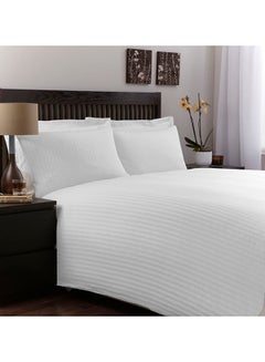 Buy 3-Piece Stripe Bedsheet Set Cotton White 250 x 280centimeter in UAE