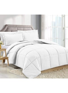 اشتري 3-Piece Classic Box Pattern Duvet Cover Set White في الامارات