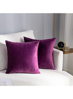 اشتري 2-Piece Decorative Solid Filled Cushion Wine Purple 40x40cm في السعودية