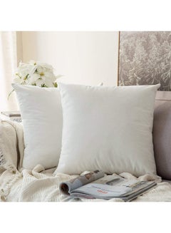 Buy 2-Piece Decorative Solid Filled Cushion Pure White 65x65cm in Saudi Arabia