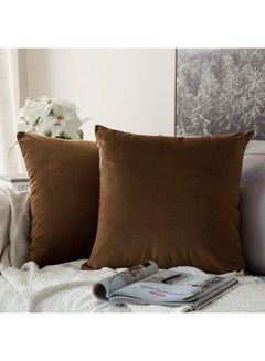 Buy 2-Piece Solid Pattern Decorative Pillow polyester Brown 25x25cm in Saudi Arabia