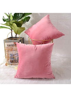 Buy 3-Pieces Velvet Decorative Solid Filled Cushion Set Pink 65x65cm in Saudi Arabia