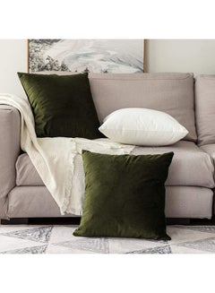 Buy 4-Piece Velvet Decorative Solid Filled Cushion Set Mehandi Green 45x45cm in Saudi Arabia