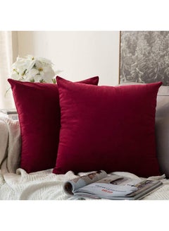 Buy Solid Pattern Decorative Pillow velvet Red 65 x 65cm in Saudi Arabia