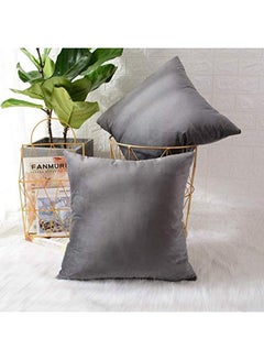 Buy 2-Piece Decorative Solid Filled Cushion Grey 25x25cm in Saudi Arabia