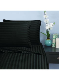 Buy 4-Piece Striped Pattern King Sheet Set Black in UAE