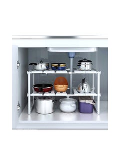 Buy Under Sink Tawa Rack Steel Shelf Extendable Storage Organizer White 50-70cm in Saudi Arabia