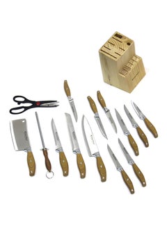 Buy 15-Pieces Kitchen Knife Set Brown/Silver in Saudi Arabia