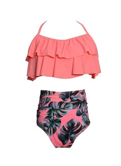 اشتري 2-Piece Printed High Waist Swimwear Set Pink في الامارات