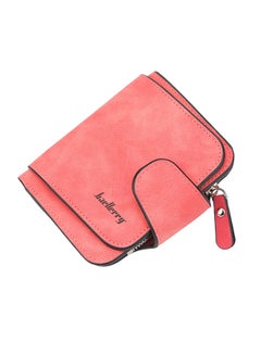 Buy PU Leather Zipper Short Wallet Red in UAE