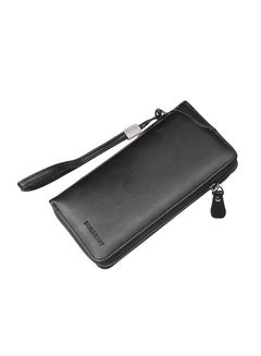 Buy PU Leather Sling Zipper Long Wallet Black in Saudi Arabia