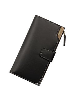 Buy PU Leather Zipper Long Wallet Black in Saudi Arabia