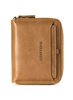 Buy Zipper Multifunctional PU Leather Solid Credit Card Cover Holder Wallet Brown in UAE