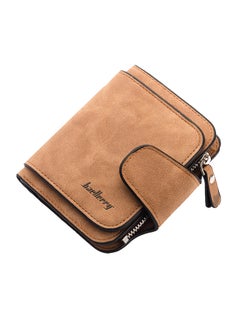 Buy PU Leather Zipper Short Wallet Brown in UAE