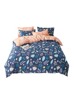 Buy 4-Piece Flower Design Bedding Set Polyester Blue/Beige/Grey Duvet Cover 150x200 Cm, Pillowcases 48x75 Cm, Fitted Sheet 160x220cm in Saudi Arabia