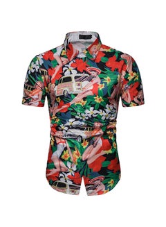 Buy Floral Patern Short Sleeves Collared Neck Shirt Multicolour in Saudi Arabia