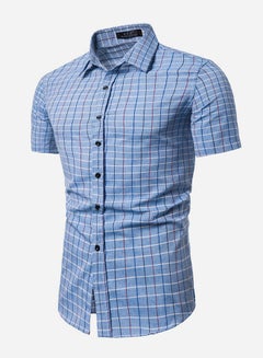 Buy Striped Short Sleeves Collared Neck Shirt Blue/Black in Saudi Arabia