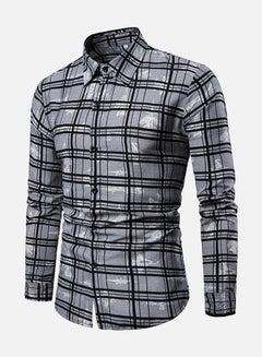 Buy Long Sleeves Collared Neck Shirt Grey/Black in Saudi Arabia