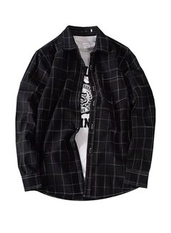Buy Checkered Long Sleeves Collared Neck Shirt Black/White in Saudi Arabia